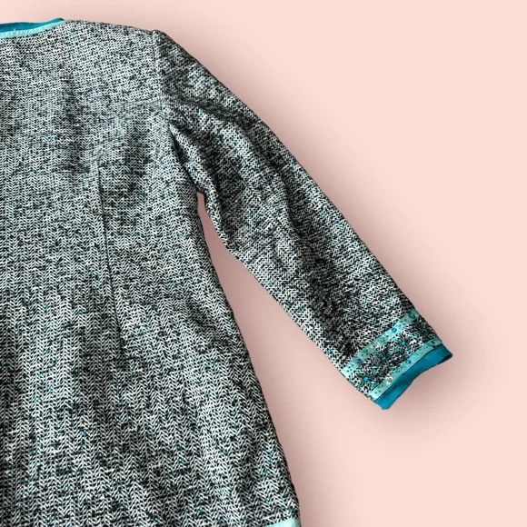 Women’s Boston Proper Tweed Blazer Turquoise Color Sequin Beaded Trim Size 8 - Picture 8 of 11